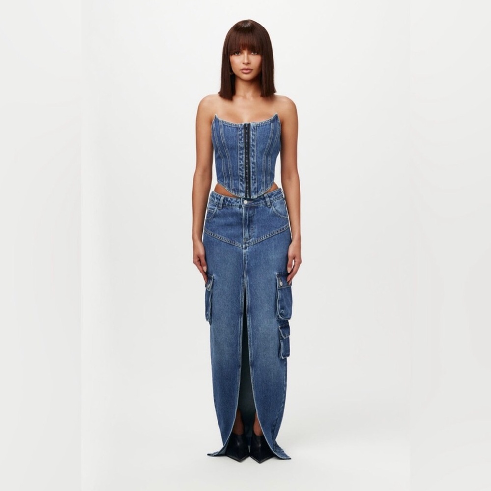 Naked Wardrobe Denim Cargo Maxi Skirt